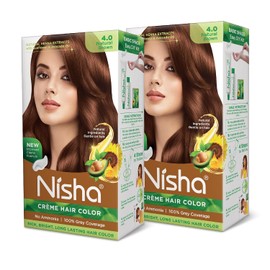 Nisha Crema - Tinte permanente para el cabello | Tinte para el cabello marrón natural (paquete de 2)