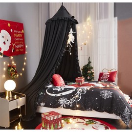 HUOQOU Bed Canopy for Girl Princess Round Dome Children Dreaming Mosquito Net Bed Linen Girls Room Castle Play Tent Hanging House Decor Reading Corner Canopy(Black)