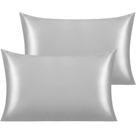 NTBAY Silk Satin Toddler Pillowcases - Set of 2 - Super Soft and Silky 14x20 Pillow Covers - Envelope Closure Silver Grey Cooling Travel Pillow Cases for Nursery, Kids, Boys and Girls, 14 x 20 Inches