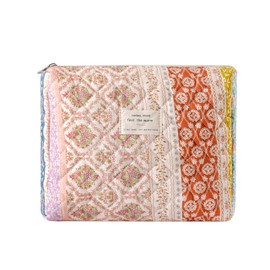 uekeboag Quilted Cotton Makeup Bag,Coquette Quilted Toiletry Bag for Women and Girls,Floral Coquette Pouch,Cute Kawaii Travel Cosmetic Bags(Brown Flower)