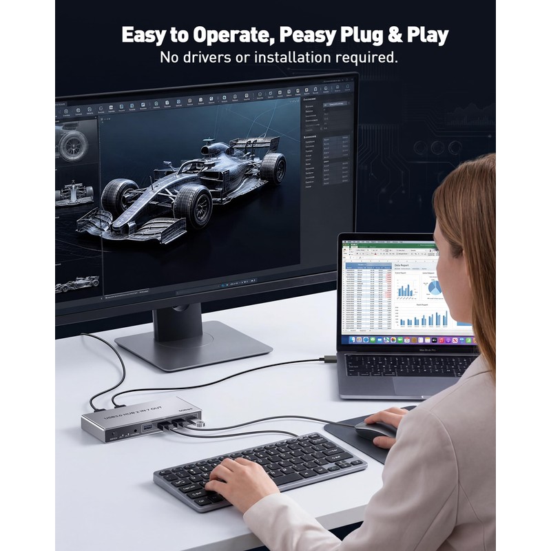 USB 3.0 Switch for 2 Computers, Sharing 4 USB-A &