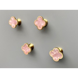WIN CHAMP Solid Brass Decorative Wall Hooks, Coat Backpack Purse Screw-in Hangers, Wall Mounted Fancy Champagne Gold Hooks (Blossom Pink 4 Pack)