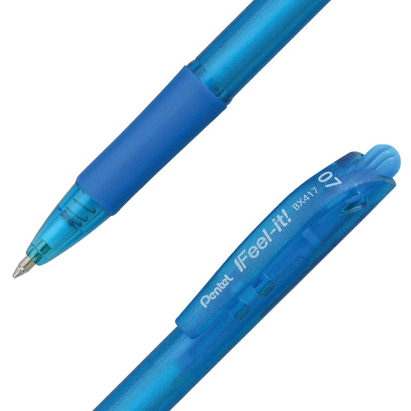 Pentel BX417-S Bolígrafo Feel-It, Retráctil Punta Fina, Azul Cielo