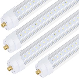 douyidou 4 Pack, T8/T10/T12 8FT LED Tube Light, Single Pin FA8 Base, 100W 6000LM 6000K Cold White, 270 Degree V Shaped LED Fluorescent Bulb (200W Equiv.), Clear Cover, Dual-Ended Power