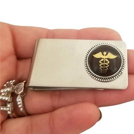 Caduceus Medical Money Clip, Metal Wallet for Men - Gift for Doctor Physician MD Medical Student - Steel