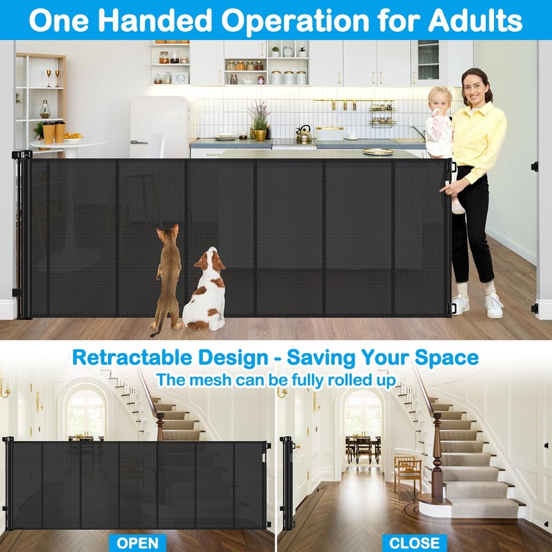 Reinforced 42" Tall X 120" Extra Wide Retractable Baby Gate