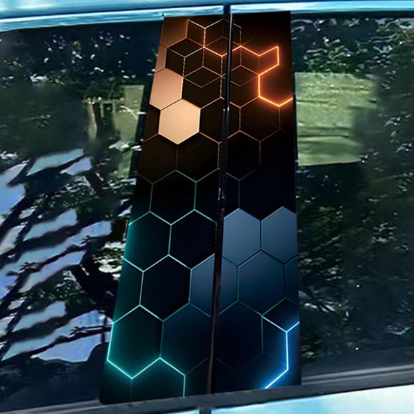 AuMoHall 2 PCS Honeycomb Car Center Pillar Stickers Personalized Hexagon