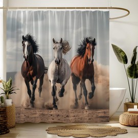 YNFUQANLN Horse Shower Curtain Farm Animal Southwest Equine Galloping Running Horses Field Desert 70" Wx70 H Fabric Bathroom Decor Curtain with Hooks