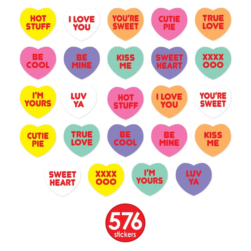 Beistle S74005AZ6, 24 Sheets Candy Heart Stickers, 4.75'' x 7.5''