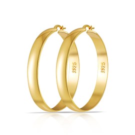 Rajputana 8 mm Wide Large Hoop Earrings for Women Golden Hoop Earrings Large Hoop Earrings Hypoallergenic Large Hoop Earrings for Women 20/30/40/50/60/70 mm, Sterling Silver, No Gemstone