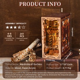 CCCDF DIY Book Nook Kit, Miniature Dollhouse Booknook Kit, 3D Wooden Puzzle Bookend Bookshelf Insert Decor with LED Light for Teens and Adults (Duchess's Cloakroom)