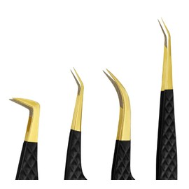 Pinzas para pestañas  Pinzas para pestañas de punta de fibra de acero inoxidable (juego de 4)  Pinzas profesionales de agarre de diamante para...     