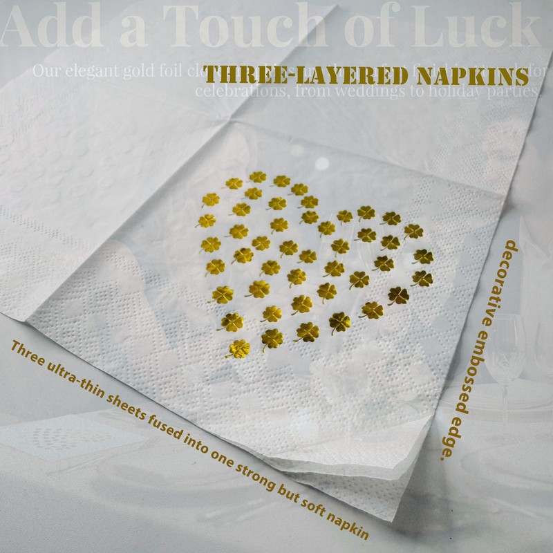 CLOVER 3-Ply Gold Foil Luncheon Napkins 6.5" x 6.5" –