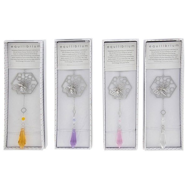 Joe Davies Equilibrium Sparkle Glass Crystal Suncatcher - Bumblebee and Honeycomb Motif - Hanging Crystal Ornament with Silver Details - Rainbow Effect - ASSORTED COLOURS, One Chosen at Random