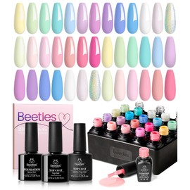 beetles Gel Polish Nail Set 20 Colors Spring Pastel Girly Sparkle Glitter Uv Gel Dreamy Town Collection Macaroon Bright Pastel Nail Manicure Kit with 3Pcs Base Top Coat Gift for Women