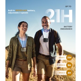 Portable Mini Waist Clip on Belt Fan, 10000mAh Battery Operated Hand-free Wearable Necklace Body Fan, 16000RPM Strong Airflow 21H Working Time, Rechargeable USB Personal Cooling for Traveling Outdoor