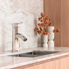 Sanplom Llave Mezcladora Monomando Cromado Lavabo 17cm Lujo Sanplom Color Plateado