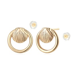 MYEARS Women Clam Shell Earrings Gold Circle Stud 14K Gold Plated Small Simple Hypoallergenic Summer Beach Everyday Jewelry