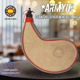 Spanish Leather Wine Bota Medium Canteen Flask Pouch Travel Container Bag, 1 Liter