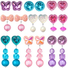 Clip on Earrings for Girls, 9 Pairs Party Favor Princess Play Earrings Jewelry Set for Little Girls Clip on Earrings Kids Ages 4-6, 8, 10, 12, Toddler Dangle Earrings Dress up Gifts