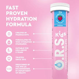 O.R.S Hydration Tablets with Electrolytes for Kids, Vegan, Gluten and Lactose Free Formula – with Natural Strawberry Flavour, 24 Tablets