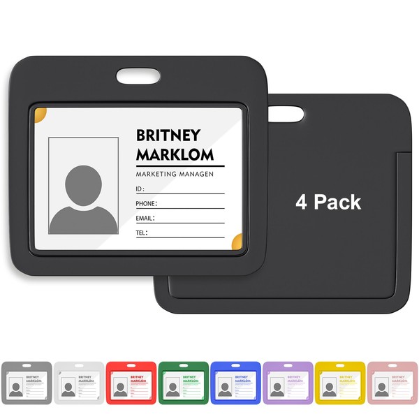 Horizontal Sliding ID Badge Holder with Clear Window Black ID