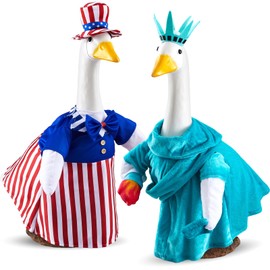 Yeyeplum 2 Set 4th of July Porch Goose Outfits for 23" Lawn Statue Patriotic Porch Goose Costume for Cement Statue Independence Day Memorial Day Sculpture Clothes for Garden Patio Party Decoration