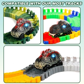 TONZE Dinosaur Car Toy Cars Games Dino Cars Toy from 3 4 5 Years, Cars Car Compatible with Car Racing Track Racing Track Luminous Toy Car Gift Boy Girl 3 4 5 Years (2 Pieces)
