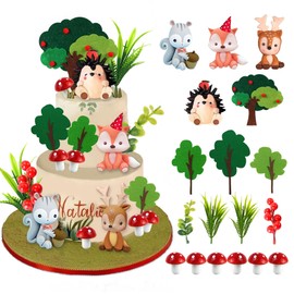 Woodland Animals - Decoración para tartas con zorro, ardilla, erizo, hongo sika, para niños y niñas, suministros para fiestas de cumpleaños (animales del bosque)
