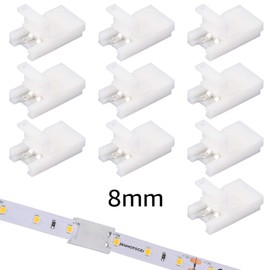 JAUHOFOGEI 2 Pin 8mm Flex LED Strip Light Connector Solderless Unwired Gapless Snap, Max Amp 5A, Strip to Strip Conductor Clips for 8mm Wide 12V 24V Single Color Tape Light 2835 3528, Pack of 10