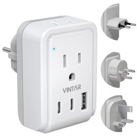 Universal Travel Adapter Kit, VINTAR International Plug Adapter with 3 USB Ports(2 USB C, 3.4A) & 2 American Outlets, Type A,C,G,D,I,M Swap&Adapt Attachments, Adapter for US/EU/UK/India/AUS/Africa - style: Type H/C/G- Israel, All Middle East