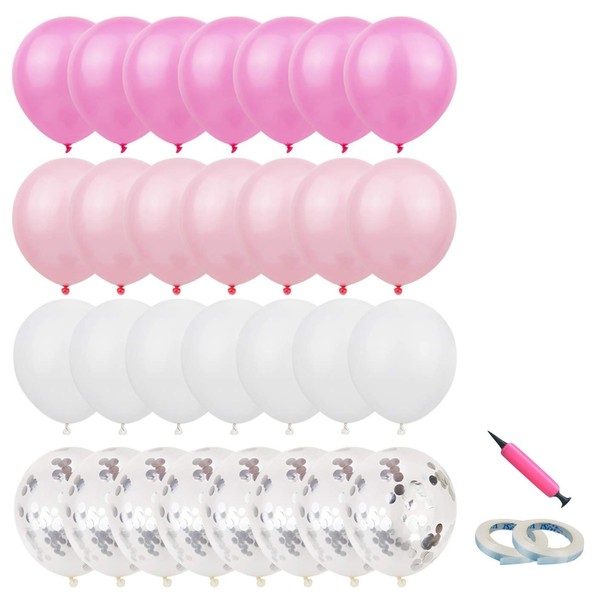 Perriberry Decorated Balloons, Set of 50, Balloons, Birthday, Air Pump Included, Party Decoration, Birthday, Wedding (Pink (Set of 50))