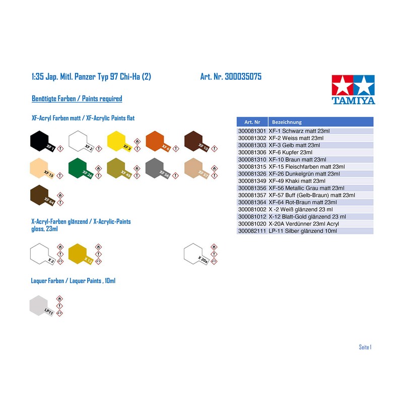 Tamiya Models Chi Ha Type 97 Tank (Japanese)