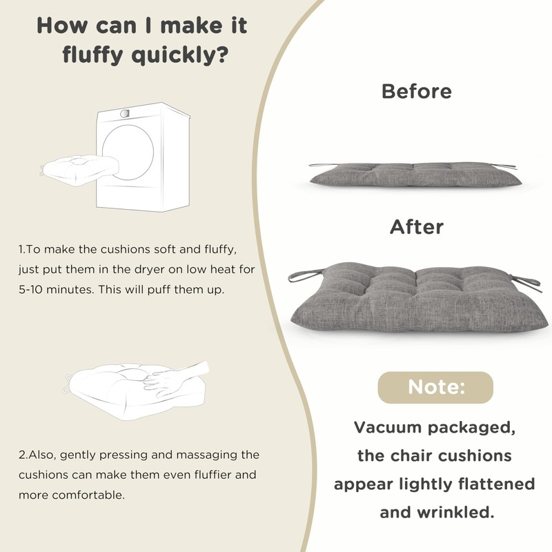 AddGrace Rocking Chair Cushions Indoor with Ties 21x17/17x17 Light Grey