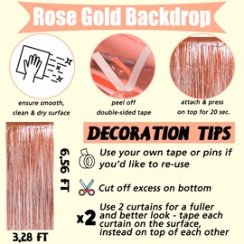 4 Pack Rose Gold Fringe Curtain Backdrop, 3.2Ft x 6.6Ft Metallic Tinsel Foil Fringe Streamers Curtains for Photo Booth Birthday Wedding Baby Shower Party Bridal Bachelorette New Year’s Decorations