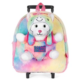 PERLETTI Kawaii Unicorn Backpack for Small Girls 3 4 5 6 Years - Removable Plush Cat Plush Toy for Children Nursery - Soft Bag Multicoloured Rainbow, rainbow