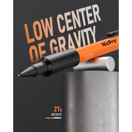 Nicpro 3 PCS 1.3 mm Orange Mechanical Pencils Set with 66 Lead Refill, 3 Eraser - Weatherproof Metal Barrel, Heavy Duty Carpenter Pencil MP2000 for Outdoor Marking Drafting Drawing Woodworking