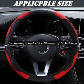 MYGHSX Funda de piel para volante de coche, ajuste universal, 15 pulgadas, protector de rueda de coche para mujeres y niñas, color rojo