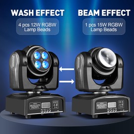 100W LED Moving Head DJ Lights 2-Sides Moving Head Wash & Beam Effect Stage Light RGBW 4-in-1 DMX Sound Active DJ Lights for Party Disco KTV Pub Bar Show Wedding Show - 1 Pack (1)