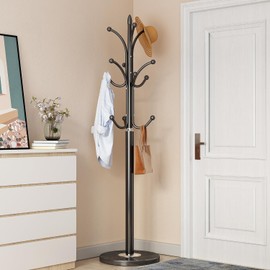 GAMNOF Black Coat Rack ​Freestanding, Metal Coat Hanger Stand, High-grade Entryway Hat Tree Coat Rack Stand with 12 Hooks & Natural Marble Base