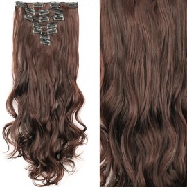 22Inch Long Straight Wavy Hair Extension 7Pcs/Set 16 Clips High Tempreture Synthetic Hairpiece Clip in Hair Extensions LISI HAIR - Color: 27H613 (200744743_200003637), Stretched Length: 24Inches (200744743_200003637)