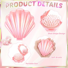 Meanplan 12 Pcs Mini Foldable Travel Hair Brush with Mirror Shell Shape Pocket Makeup Mirror Compact Hair Massage Comb Brush for Women Girls Hairstyles Bridal Shower Gift Party Supplies (Pink)