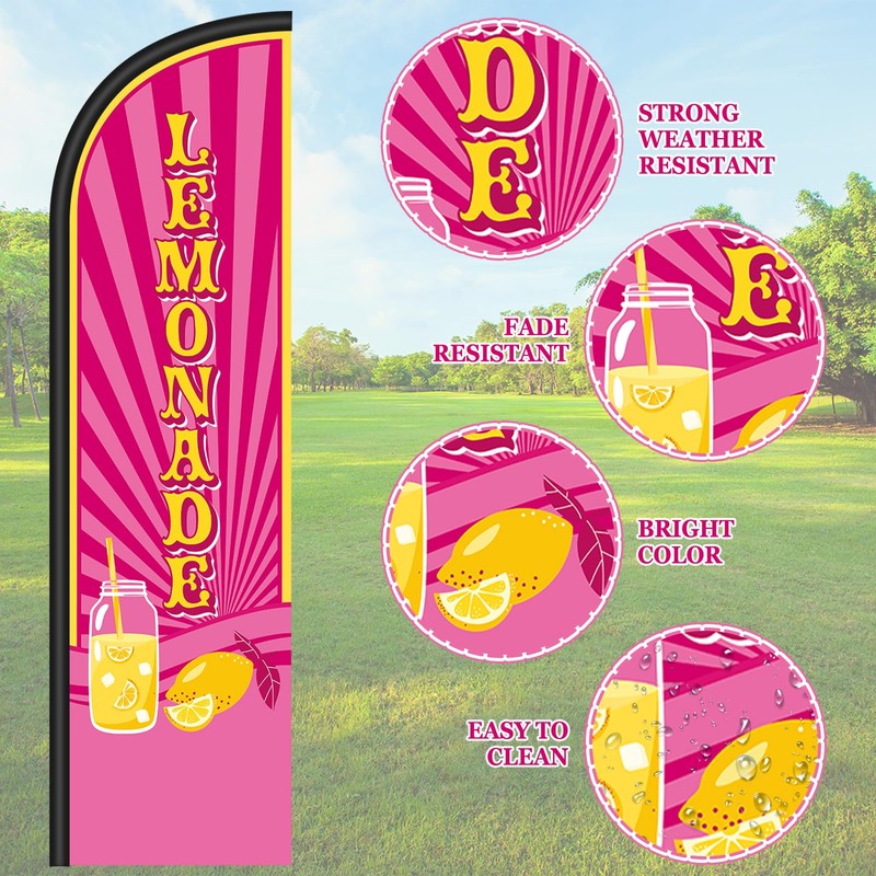 Remagr 2 Pcs Lemonade Sign Feather Flag for Business 12
