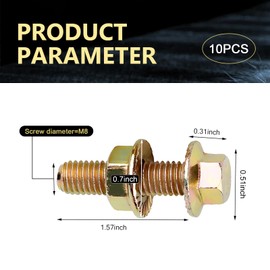 MOXRUQ 10 PCS Exhaust Manifold Bolts, M8 x 1.25 x 30mm High Strength Carbon Steel Flange Exhaust Bolts and Nuts, Exhaust Manifold Bolt Hardware Kit