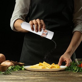 Pepper Mill, Electric Kitchen, Automatic Grinder, Grind, Coarse Salt, Pepper, Spices, Sesame, Spices, Black Pepper, One Hand Operated (ABS White)