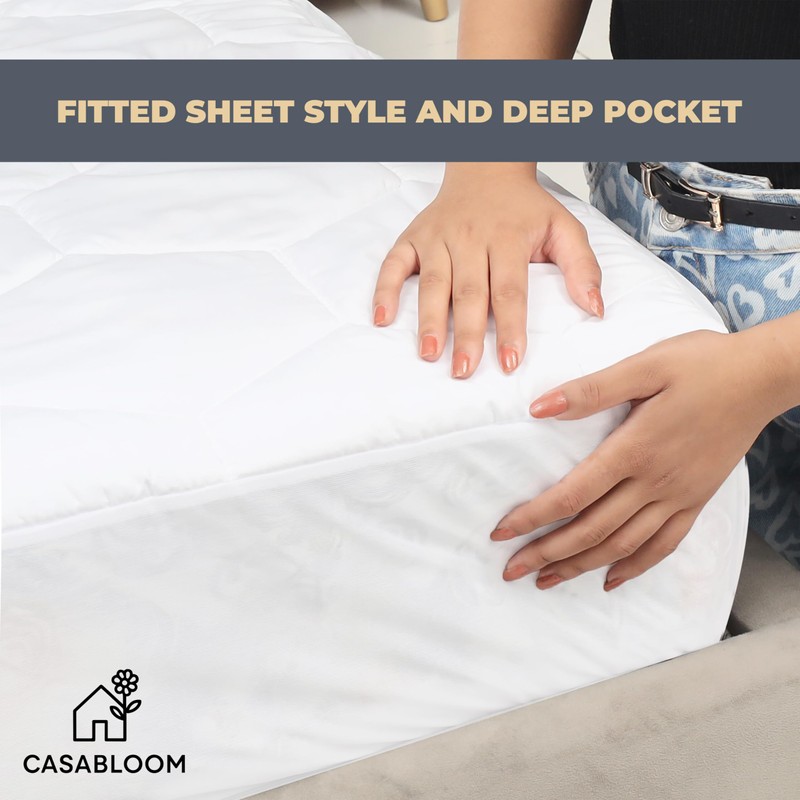 CASABLOOM Luxury Double Mattress Protector – Quilted, Noiseless, Deep Fit