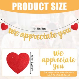 Glitter Thank You Banner, We Appreciate You Banner Appreciation Decorations Duplex Printing Letter Decor for Office Party Decorating Celebration Employee Staff Teach Nurse(Dark Gold)