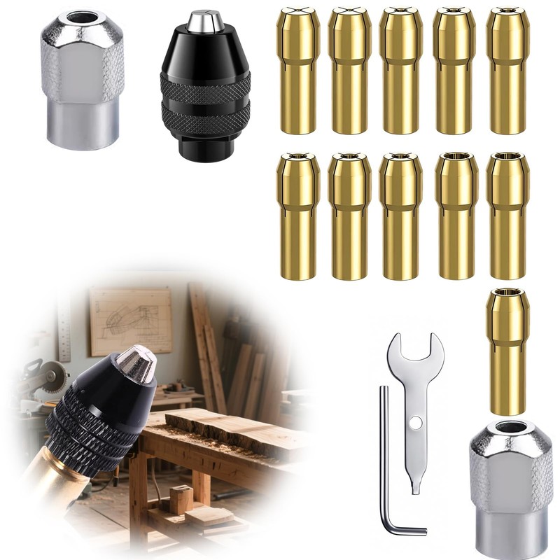 Drill Chuck Collet Set for Dremel, 16PCS Chuck Collet Kit