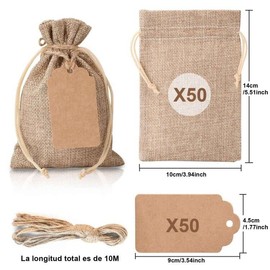 Bolsas de Arpillera con Cordón, Bolsas de Lino para Bodas, Bolsas de Arpillera para Joyería, Bolsas de Regalo para Cumpleaños, Fiestas, Regalos, Favores de Boda 50P (10 x 14 CM)