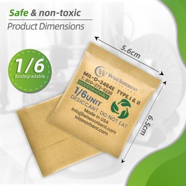 Wisesorb 1/6U Kraft Clay Desiccants Packs for Storage - Silica Gel Packets Alternative, 6 Gram Food Safe Bentonite Clay Desiccant Bags, Military Grade Highest Moisture Absorbers [30 Pack]